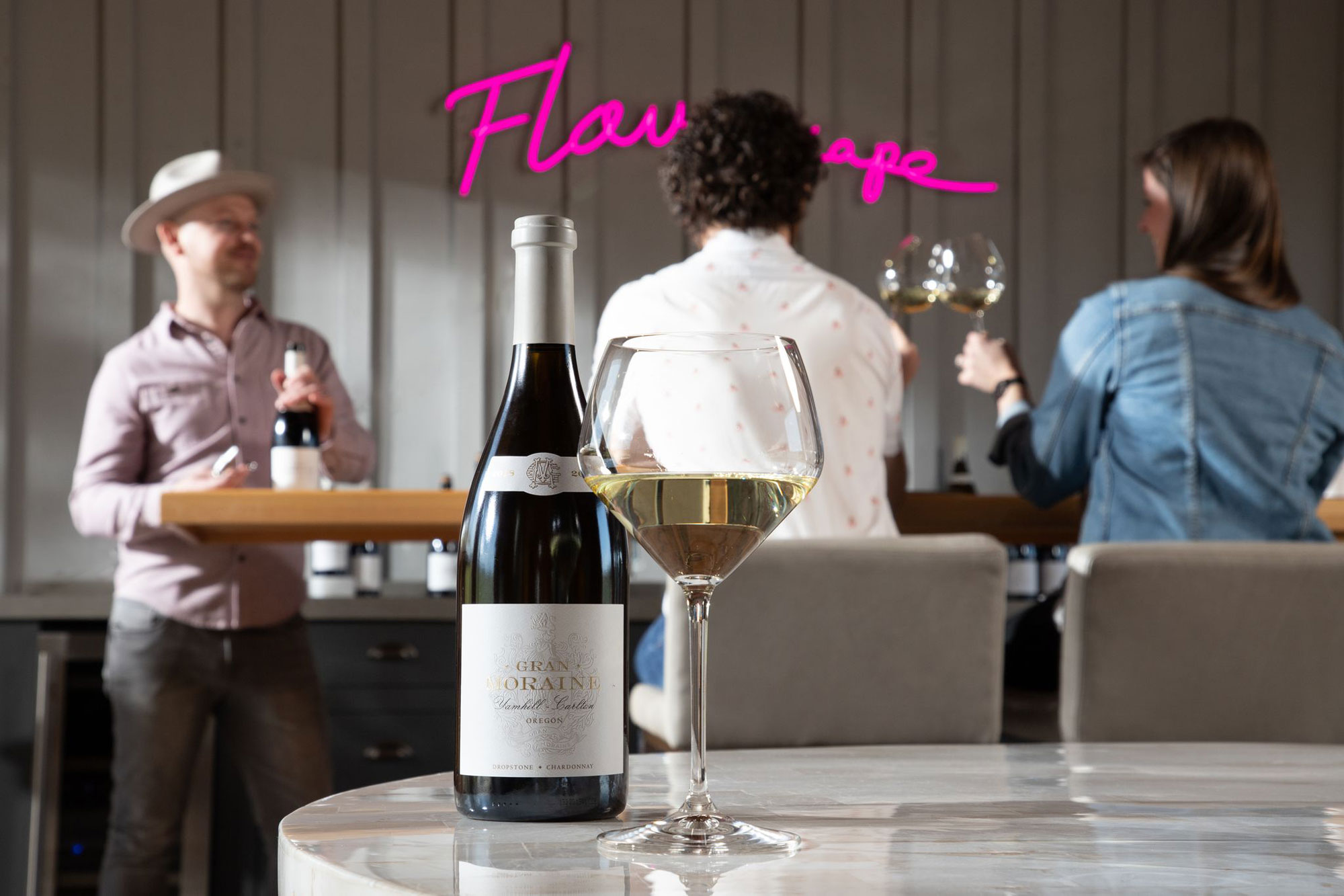 GranMoraine-DropstoneChardonnay-2022 Gran Moraine bottle and glass