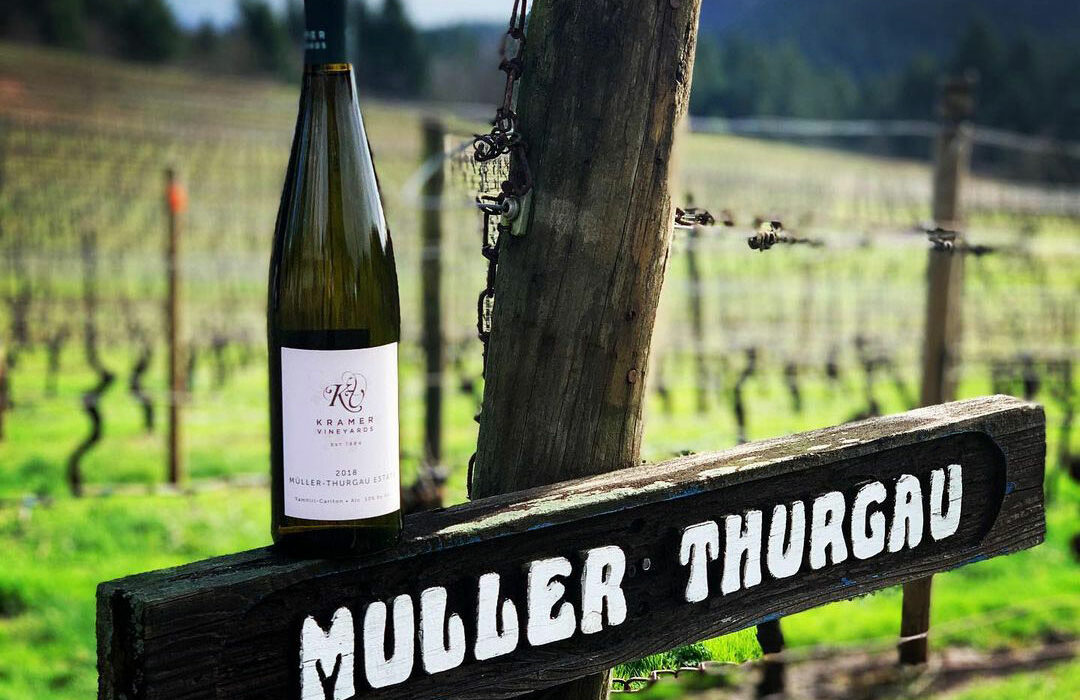 Bottle of 2018 Kramer Vineyards Muller-Thurgau wine